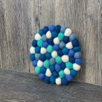 Bluish Round Felt Ball Trivet